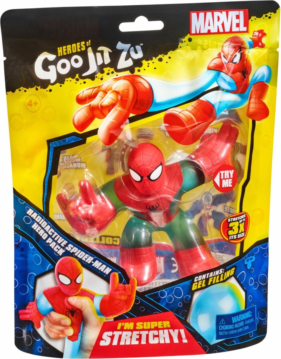 Heroes of Goo Jit Zu Marvel Radioactive Spider-Man Super Stretch | Superhelden Speelgoed knuffel Speelpop | Actiefiguur voor kinderen jongens meisjes | Squishies Squishy Stretch Twist | Goo Jit Zu Heroes Armstrong